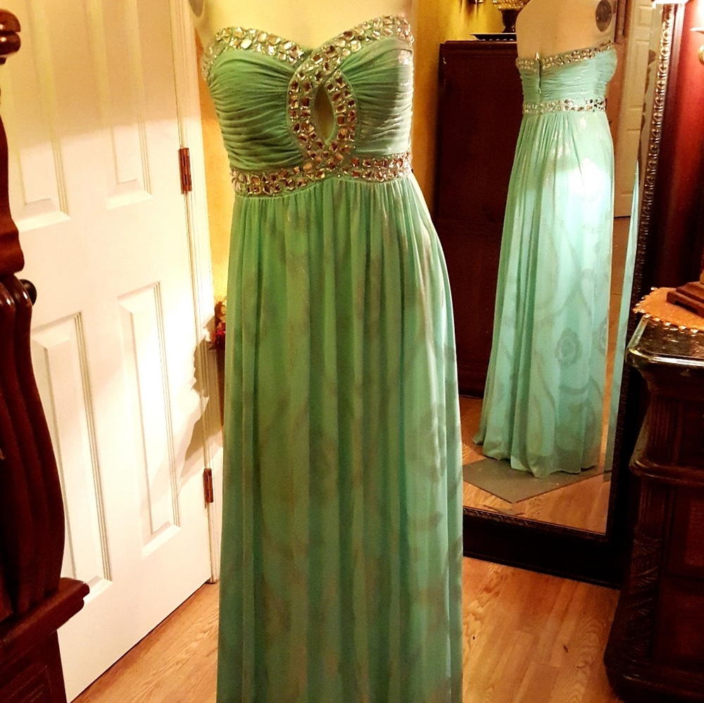 Strapless Prom dress Morgan and Co crystal…